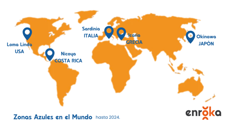 Mapa de las zonas azules en mundo en español